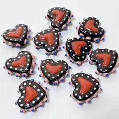 bm736/ガラスビーズ★ハート　ブラック系　10個