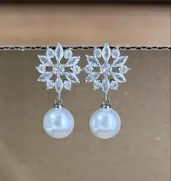 フラワパール　ピアス　ダイヤ　パール　ウェディング　ブライダル