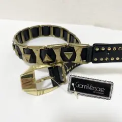 美品】ジャンニヴェルサーチ レザーベルト 2連メデューサ グレカ模様