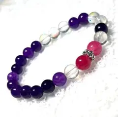 18　アメジスト・クリスタル・カルセドニーパワーストーンブレスレット　16㎝