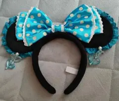 ディズニーミニー水色リボンイヤリングカチューシャ