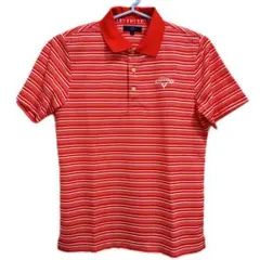 美品 キャロウェイゴルフ メンズ ボーダー 半袖ポロシャツ 赤 Callaway