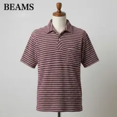 BEAMS パイル地 マルチボーダー ポロシャツ バーガンディ M 레트로
