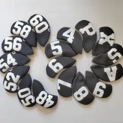 アイアン・ウェッジ用 ヘッドカバー コンプリート17点セット 黒字/白文字
