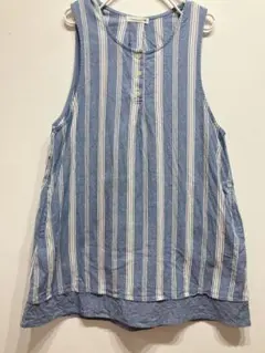 青白ストライプエプロン　ノースリーブ M-L