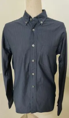 ビューティアンドユース 黒と紺のストライプ ボタンダウンシャツ