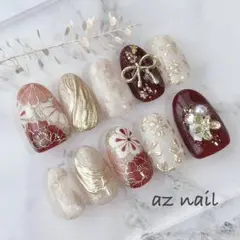 オーダー専用 赤系 成人式 卒業式 結婚式 振袖 着物 ニュアンス ネイルチップ