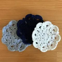ハンドメイド　かぎ針編み　コースター　ドイリー　コットン　フラワー　手編み