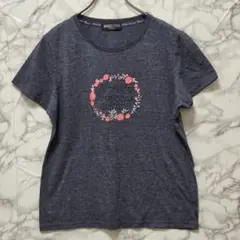 【MICHIKO LONDON】 半袖Tシャツ L 花柄サークル立体ロゴ 紺