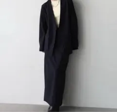 【aere】high-waist warm skirt navy stripe