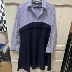 C & W ストライプシャツワンピース 長袖 ひざ丈