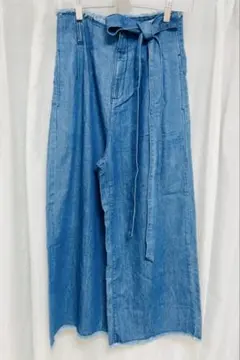 ウエストリボン デニムワイドパンツ フリンジ加工のサムネイル