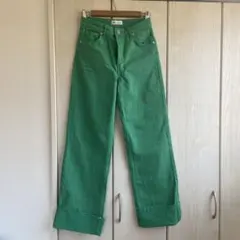 ZARA グリーン ワイドレッグデニム
