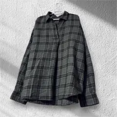 UNIQLO スキッパー シャツ グレー系チェック 長袖シャツ M