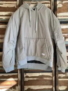 カーキ切替杢グレー 中綿 プルオーバー パーカーブルゾン