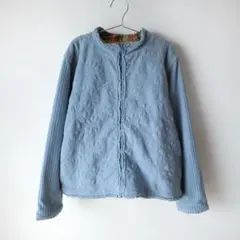 USED 古着 リバーシブル ブルー お花 フリース ニット ジャケット