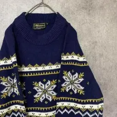 80s vintage 総柄ニット　セーター　メンズ　XL　アクリル　古着　A6