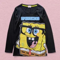 美品【スポンジボブ】長袖プリントTシャツ ラウンドネック ロンT カジュアル 黒