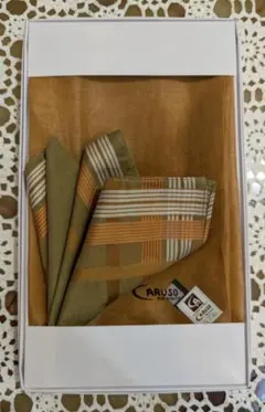 特価 紳士　新品　綿ローン　ハンカチ　ギフトセット　オレンジ　ブラウン