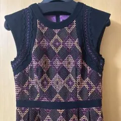 最終セール！お得【極美品】ナネットレポー 紫系ダイヤモンドパターンワンピース