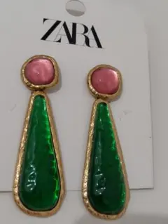 ZARA グリーン ピンク ドロップ型ピアスのサムネイル