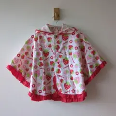 ベビー　いちご柄　フード付きレインポンチョ　雨具　カッパ　80～100cm