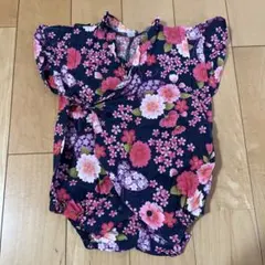 甚平スタイル 花柄 70cm ネイビー