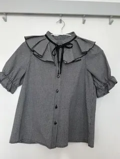 チェック　フリル　シャツ 半袖　GRL グレイル