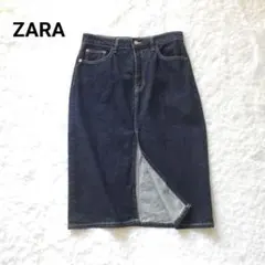 美品 ZARA ザラ デニム スカート／ タイト 前スリット インディゴブルー