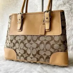 未使用級 美品✨コーチ トートバッグ　シグネチャー　キャンバス　レザー　茶