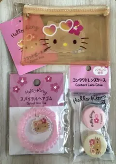 日焼けキティ　フラットポーチＳ・コンタクトケース・スパイラルヘアゴムセット