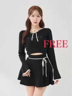 ダーリッチ ウエストオープンリボンデザインニットミニワンピース FREE