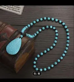 青色ドロップ型ペンダントネックレス