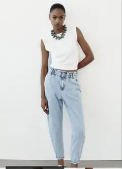 ZARA BAGGY ペーパーバッグハイウエスト デニムパンツ ライトブルー