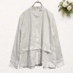 ユニクロ 長袖 シャツ ブラウス 白 無地 綿100% スタンドカラー オフィス