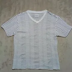 Mitsumine ストライプ Vネック 半袖Tシャツ Mサイズのサムネイル