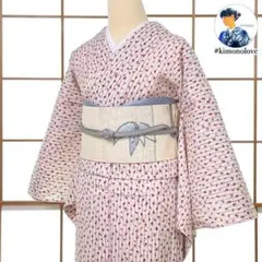 単衣着物 夏着物 紬調 化繊 蜻蛉 くすみピンク 手縫い【未使用品】A