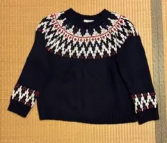 ネイビー ノルディック柄 セーター M アクリル100%