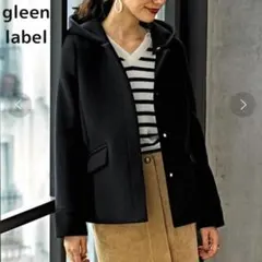 美品！green label 2WAYノーカラーフードショートコート38ネイビー