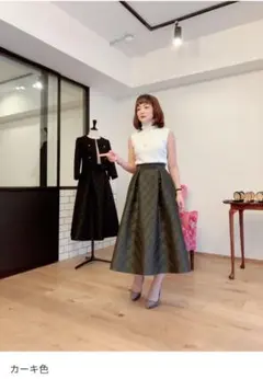 Magnoliacollection　ジャガードスカート｜カーキ｜38のサムネイル