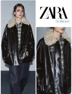 ZARA zwコレクション　フェイクファー襟ジャケット　ブラウン　L