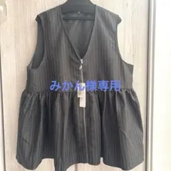 coca⭐︎ストライプ柄 ジップアップ ベスト チャコール L