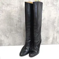 本革レザー✨ロングブーツ ブラック 22.5 ヒール シンプル