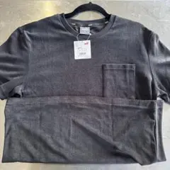 新品タグ付き PUMA パイルTシャツ XXL 黒 袖ロゴ刺繍 ポケット付き