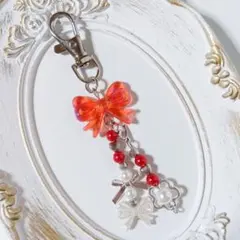 【No.256】ビーズキーホルダー　チャーム　赤　レッド　メンカラ　推し活