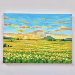 真作肉筆】油絵 絵画「お客様専用」ひまわり畑 夏 青空 風景画 油彩