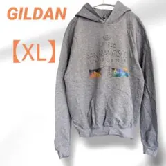 古着　GILDAN　パーカー　【XL】　グレー　長袖　ロゴ　裏起毛のサムネイル