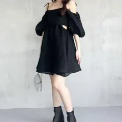 Heather 3WAY ジャガードミニワンピース 黒