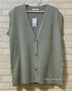 新品 Samansa Mos2 blue ミラノリブVネックベスト ミント