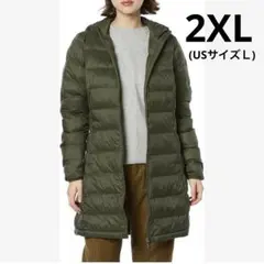 新品タグ付き✨パファーコート フード付き 2XL ダークグリーン ライトウエイト